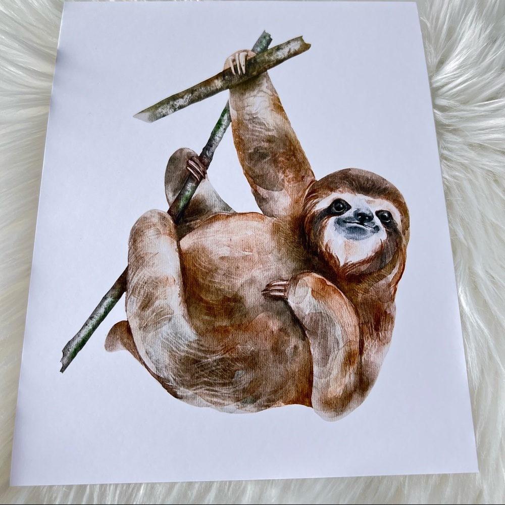 Watercolor Sloth Illustration Wall Art Print Poster Unframed - Picture 4 of 9